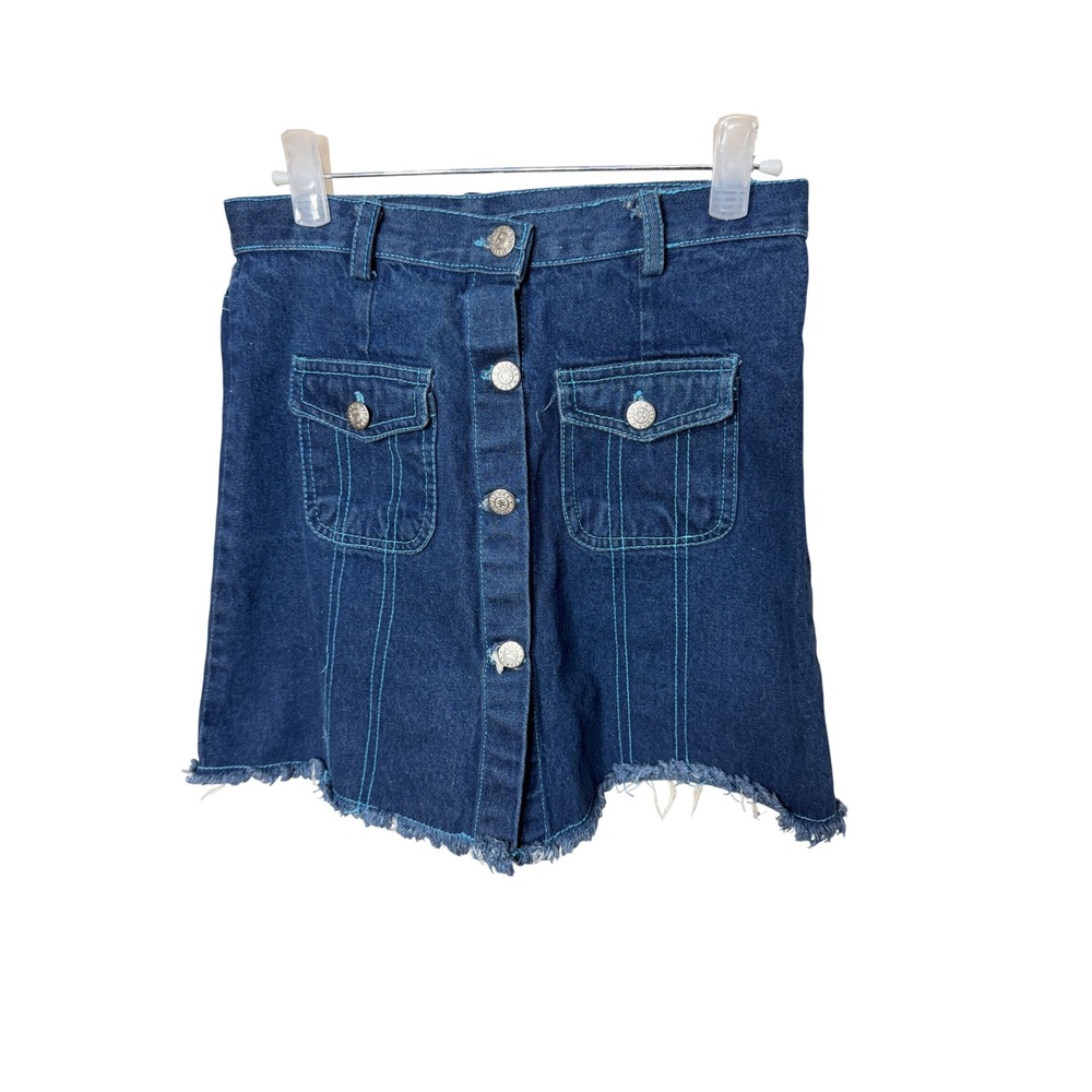 Allura Blues Denim Mini Skirt Dark Wash‎ Star Button Raw Hem Blue Size 14/16